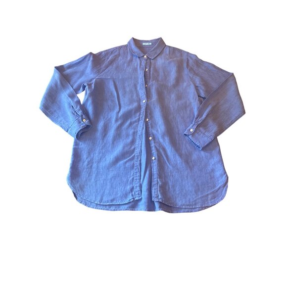J. McLaughlin WoBlue Linen Button-Down Shirt L Lightweight Casual Long Sleeve - Picture 1 of 7